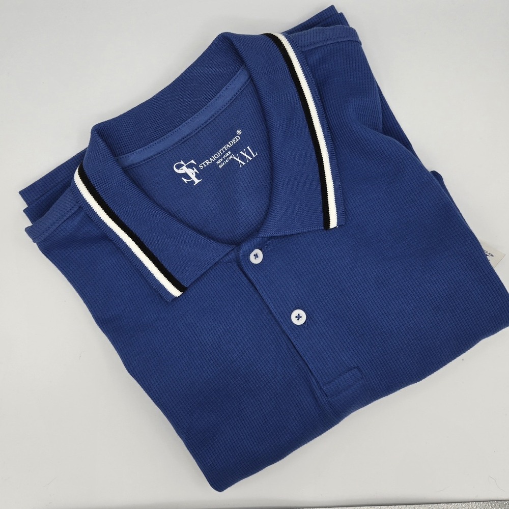 Straightfaded waffle knit blue polo golf‎ shirt XXL 2XL NWT